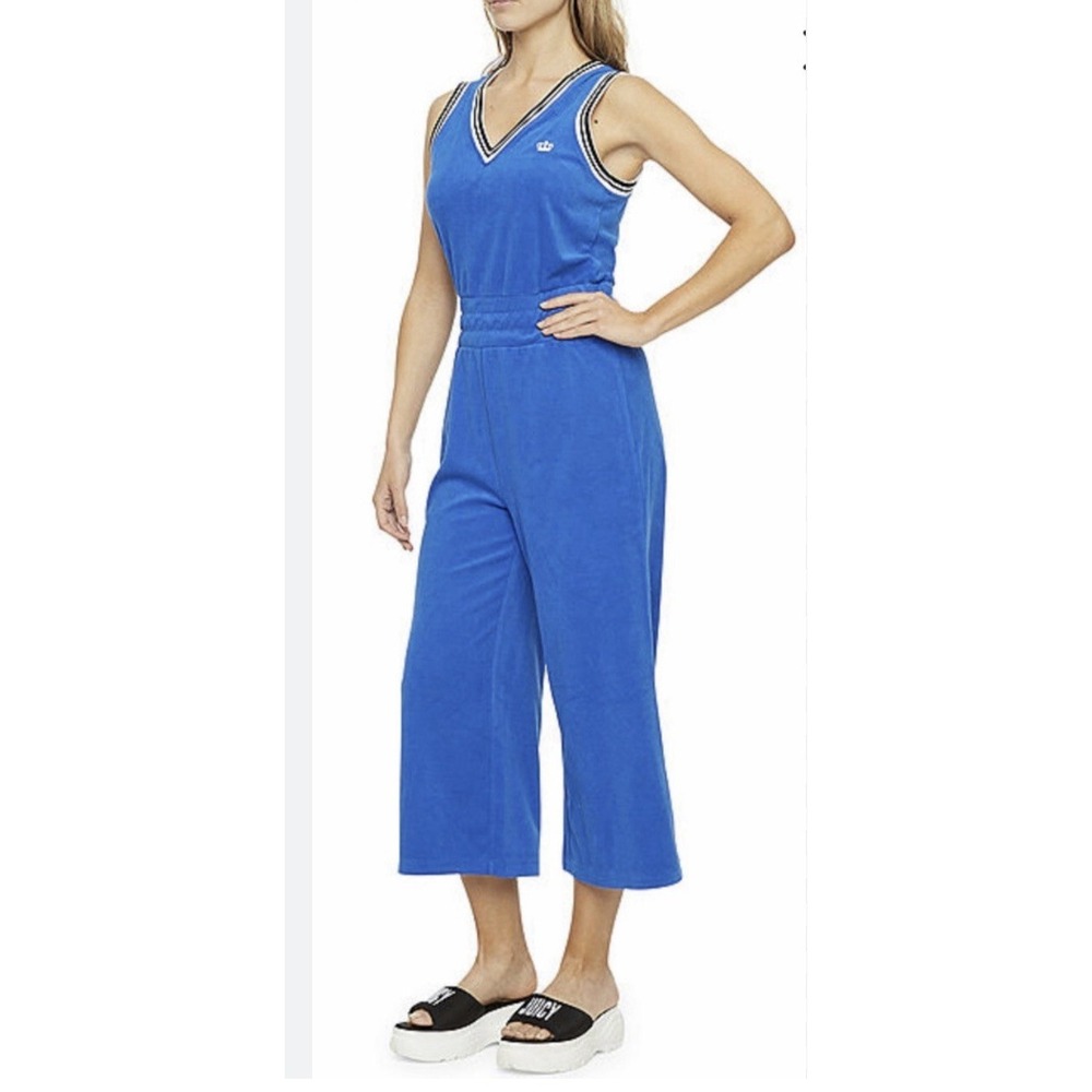 Y2K Juicy Couture One Piece Crop Jumpsuit Size L Blue Terry Cloth Lounge‎ Preppy